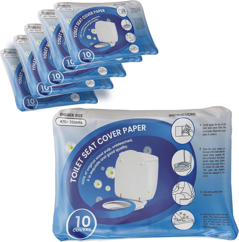 WIPEOUTX Toilet Seat Cover Flushable (60 Pack)–XL 18x15 Inch Paper Material–Toilet Seat Covers Disposable Flushable for Kids and Adults–100% Biodegradeable - Public Restrooms - Image 1